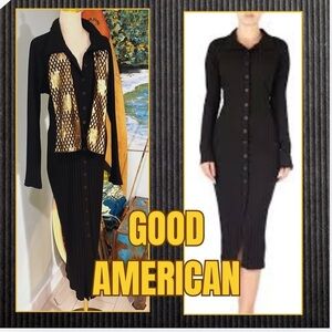(HEAVY) Good American,Black,Wide-Ribbed Button-Down Midi Dress,NBW, Size 7/US 4X